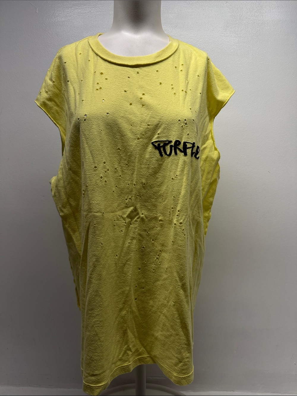 Purple Brand Muscle Tank Sleeveless Tee Distressed Raw Edge Shirt Yellow Medium